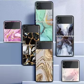 Чехол для Samsung Galaxy Z Flip 3 4 5G, черный жесткий корпус для телефона из ПК Z Flip4, роскошный сегментированный мраморный чехол Samsung Z Flip 3 5G