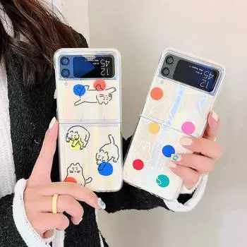 Чехол для Samsung Galaxy Z Flip 3, корейский милый чехол в горошек с котом для Samsung Z Flip 4 Zflip4, роскошный жесткий прозрачный чехол для ПК с лазерным джемом Samsung Z Flip 3