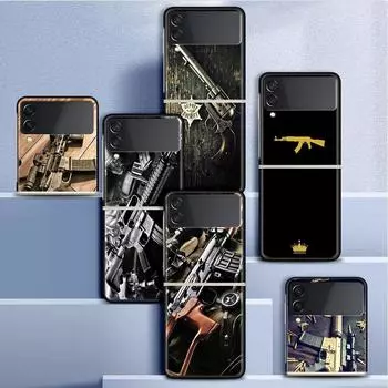 Чехол для Samsung Galaxy Z Flip 3 4 5G, черный жесткий корпус для телефона из ПК Z Flip4, роскошный сегментированный чехол AK47, пистолет, пули Samsung Z Flip 3 5G