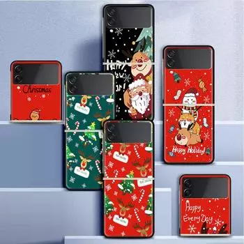 Чехол для Samsung Galaxy Z Flip 3 4 5G, черный жесткий корпус для телефона из ПК Z Flip4, роскошный сегментированный чехол Snow Merry Christmas Samsung Z Flip 3 5G