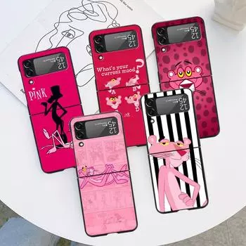 Чехол для Samsung Galaxy Z Flip 3 4 5G, черный жесткий чехол из ПК с противоударной защитой, роскошный чехол для телефона Flip3 Flip4, чехол с милой розовой пантерой Samsung Z Flip 5G