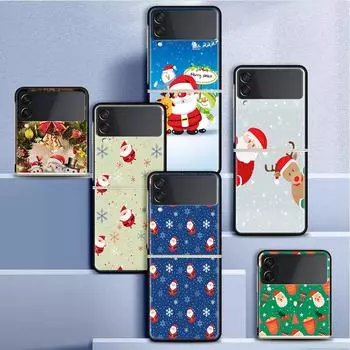 Чехол для Samsung Galaxy Z Flip 3 4 5G, черный жесткий корпус для телефона из ПК Z Flip4, роскошный сегментированный чехол, Рождественский Санта-Клаус Samsung Z Flip 3 5G