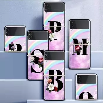 Чехол для Samsung Galaxy Z Flip 3 4 5G, черный жесткий корпус для телефона из ПК, Z флип4, роскошный сегментированный чехол, розовые буквы MSR Samsung Z Flip 3 5G
