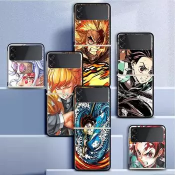 Чехол для Samsung Galaxy Z Flip 3 4 5G, черный жесткий корпус для телефона из ПК Z Flip4, роскошный сегментированный чехол, убийца демонов, аниме Samsung Z Flip 3 5G