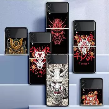 Чехол для Samsung Galaxy Z Flip 3 4 5G черный жесткий корпус для ПК Z Flip4 роскошный сегментированный чехол самурай они маска Samsung Z Flip 3 5G