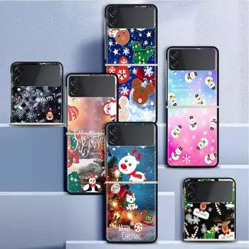 Чехол для Samsung Galaxy Z Flip 3 4 5G, черный жесткий корпус для телефона из ПК Z Flip4, роскошный сегментированный чехол с рисунком Санта-Клауса, лося, крутой Samsung Z Flip 3 5G