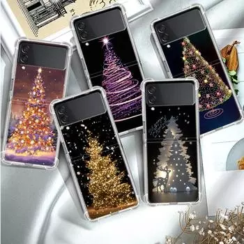 Чехол для Samsung Galaxy Z Flip 3 5G Funda Z Flip3 Clear PC Hard Противоударный чехол для телефона Airbag Merry Christmas Tree Deer Samsung Z Flip