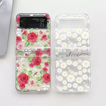 Чехол для Samsung Galaxy Z Flip 3 4 5g, милый чехол с сердечком и цветком, прозрачный жесткий защитный чехол для ПК, полная защита, чехол для телефона For Samsung Z Flip 4