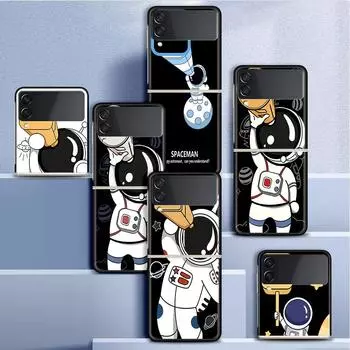 Чехол для Samsung Galaxy Z Flip 3 4 5G, черный жесткий корпус для телефона из ПК Z Flip4, роскошный сегментированный чехол, милый космонавт Samsung Z Flip 3 5G