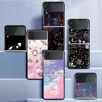 Чехол для Samsung Galaxy Z Flip 3 4 5G черный жесткий корпус для телефона из ПК Z Flip4 роскошный сегментированный чехол космическая планета Samsung Z Flip 3 5G
