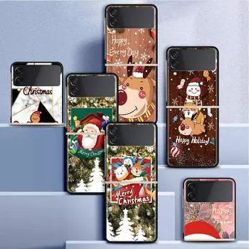 Чехол для Samsung Galaxy Z Flip 3 4 5G, черный жесткий корпус для телефона из ПК Z Flip4, роскошный сегментированный чехол с красным носом, Лось, Санта-Клаус Samsung Z Flip 3 5G