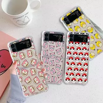 Чехол для Samsung Galaxy Z Flip 3 5G Funda Z Flip 4, роскошный прозрачный ПК, жесткий противоударный чехол для телефона, милый Пикачу, Pkemon, аниме Samsung Z Flip4 5G