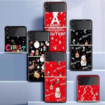 Чехол для Samsung Galaxy Z Flip 3 4 5G, черный жесткий корпус для телефона из ПК Z Flip4, роскошный сегментированный чехол, Снеговик, Рождественский мультяшный чехол Samsung Z Flip 3 5G
