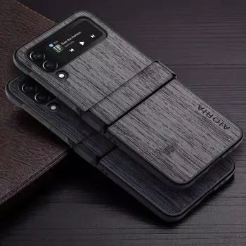 Чехол для Samsung Galaxy Z Flip 4 5G, кожаный чехол с узором из бамбукового дерева, роскошный чехол для Samsung Galaxy Z Flip 4, чехол-капа Z Flip 4 чёрный