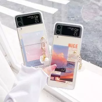 Чехол для Samsung Galaxy Z Flip 4 3, браслет с рисунком заката и пляжа, прозрачный противоударный жесткий чехол для Samsung Zflip4 Flip3, чехол For Samsung Z Flip 3