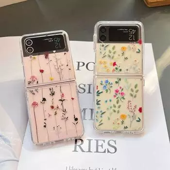 Чехол для Samsung Galaxy Z Flip 4 3, прозрачный складной чехол с цветком для Samsung Z Flip 3, 5 г, Zflip4, противоударная жесткая задняя крышка Galaxy Z Flip 3