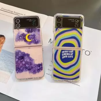 Чехол для Samsung Galaxy Z Flip 4 3, фиолетовый, звездное небо, прозрачный складной чехол для Samsung Z Flip 3, 5 г, противоударная жесткая задняя крышка Galaxy Z Flip 3
