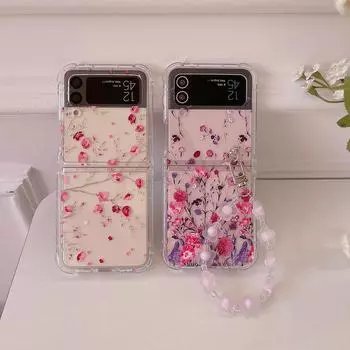 Чехол для Samsung Galaxy Z Flip 4, браслет с цветочным принтом, прозрачные складные чехлы для Samsung Z Flip 3 Zflip4, мягкая силиконовая задняя крышка Galaxy Z Flip 3