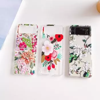 Чехол для Samsung Galaxy Z Flip 4 3, винтажный чехол с цветочной росписью, прозрачный противоударный жесткий чехол для Samsung Zflip4 Zflip3, чехол For Samsung Z Flip 4