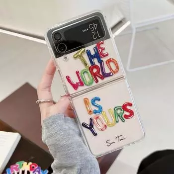 Чехол для Samsung Galaxy Z Flip 4, прозрачный складной чехол с 3 цветными буквами для Samsung Z Flip 3, 5 г, противоударная жесткая задняя крышка Galaxy Z Flip 3