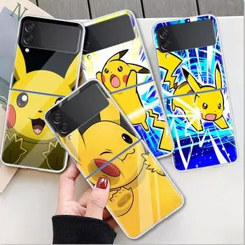 Чехол для Samsung Galaxy Z Flip 4 5G Прозрачный Жесткий Чехол для Мобильного Телефона ZFlip Clear PC Роскошный Чехол Коке Покемон Милый Samsung Z Flip4 5G