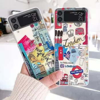 Чехол для Samsung Galaxy Z Flip 4 3, дорожные этикетки, окрашенный, прозрачный противоударный жесткий чехол для ПК для Samsung Zflip4 Flip3, чехол For Samsung Z Flip 3