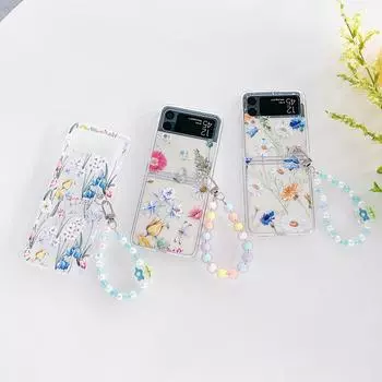Чехол для Samsung Galaxy Z Flip 4 3, красивый браслет с росписью в виде цветка и бабочки, прозрачный противоударный складной жесткий чехол Case and Bracelet