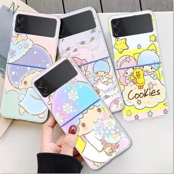 Чехол для Samsung Galaxy Z Flip 4 5G Прозрачный жесткий чехол для мобильного телефона ZFlip Clear PC Luxury Shell Coque LittleTwinStars Samsung Z Flip4 5G