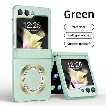 Чехол для Samsung Galaxy Z Flip 5, цветной матовый блестящий магнитный складной шарнир с беспроводной зарядкой и зеркальной пленкой, жесткий чехол for Galaxy Z Flip 5