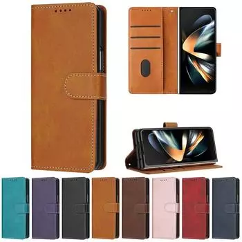 Чехол для Samsung Galaxy Z Fold 3 4 5 6 Роскошный флип-чехол-кошелек из искусственной кожи с отделением для карт и подставкой Z Fold3 чёрный