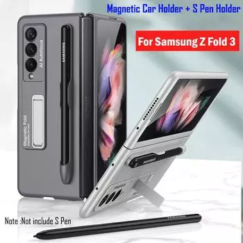 Чехол для Samsung Galaxy Z Fold 3 5g со слотом для S-ручки для Samsung Z Fold 3, чехол с крышкой-держателем для ручек, магнитный держатель-кронштейн For Galaxy Z Fold 3 серебряный