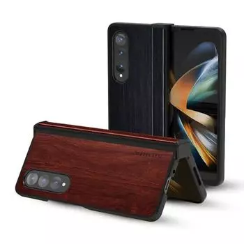 Чехол для Samsung Galaxy Z Fold 4 3 5G, новый дизайн, чехол для телефона из искусственной кожи с деревянным бамбуковым узором Fold 4 чёрный