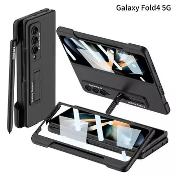 Чехол для Samsung Galaxy Z Fold 4, роскошный ультратонкий матовый кронштейн с боковым отделением для ручки, стеклянная пленка, противоударный защитный жесткий чехол For Galaxy Z Fold 4&Case Only(No pen)