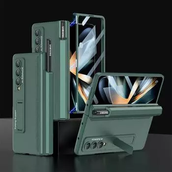 Чехол для Samsung Galaxy Z Fold 4 5g, магнитный держатель для ручек, шарнирное стекло для экрана, стеклянная крышка для Z Fold 4, жесткий чехол «все включено» (Нет S Pen ) Case & Holder чёрный