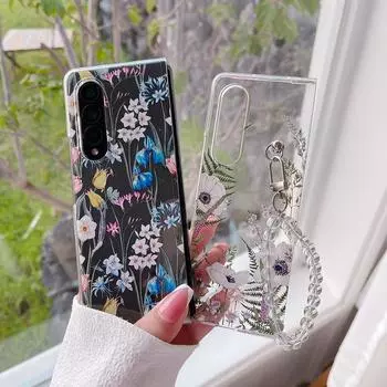 Чехол для Samsung Galaxy Z Fold 4 3, браслет с цветочной росписью, прозрачная противоударная жесткая задняя крышка для Samsung Zfold4 Fold3, чехол For Samsung Z Fold 3
