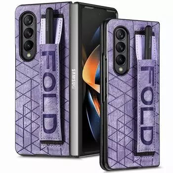 Чехол для Samsung Galaxy Z Fold 4 с ремешком на запястье, S-слотом для ручки, ультратонкий, с приподнятой рамкой, защитный противоударный чехол для камеры for Galaxy Z Fold 4 фиолетовый