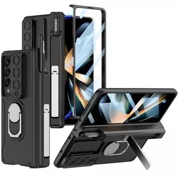 Чехол для Samsung Galaxy Z Fold 4, противоударный чехол с выдвижной линзой и стеклянной крышкой для Samsung Z Fold4, чехол с магнитной подставкой на петлях For Galaxy Z Fold 4