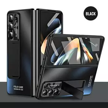 Чехол для Samsung Galaxy Z Fold 5 4 3 5G, роскошный невидимый кронштейн, жесткий ПК с прорезью для ручки, стеклянная передняя пленочная крышка для Z Fold5 Fold4 For Galaxy Z Fold 5 чёрный
