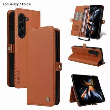 Чехол для Samsung Galaxy Z Fold 6, кожаный кошелек-раскладушка с магнитной пряжкой, чехол для телефона Samsung Z Fold 6 Z Fold6 Zfold 6 Coque For Galaxy Z Fold 6 чёрный