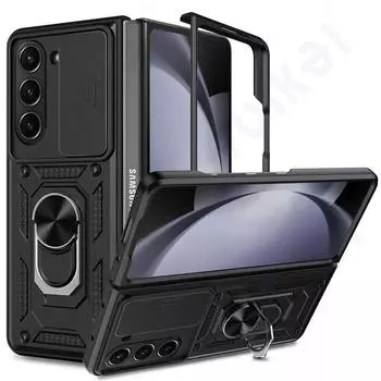 Чехол для Samsung Galaxy Z Fold 6 5 4 5G, кольцевой держатель, подставка для камеры, защитный бампер, поддержка магнитного автомобильного крепления, чехол For Samsung Z Fold 6 чёрный