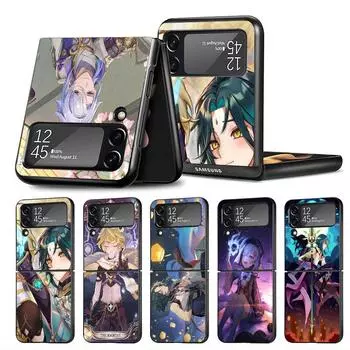 Чехол для Samsung Galaxy Zflip3 Z Flip 3 5g Zflip Z Flip 4 Flip3 Flip4 Genshin Impact, милый аниме-чехол, черные чехлы-бамперы Samsung Z Flip 5G