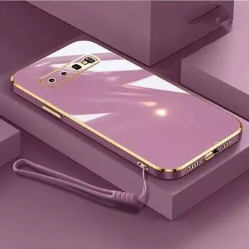 Чехол для Samsung S10 Galaxy S10 + Роскошный чехол с квадратным покрытием Galaxy S10 Plus, противоударный чехол из мягкого силикона из ТПУ, задняя крышка Fundas Galaxy S10&Case & Strap серый/чёрный