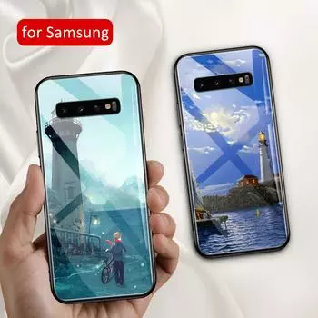 Чехол для Samsung S20 Plus, стеклянная задняя крышка с маяком, Note 8, чехол для Samsung Galaxy S8 S9 plus Note 8 9 10 plus S10e ultra S22 Samsung S8&Glass case