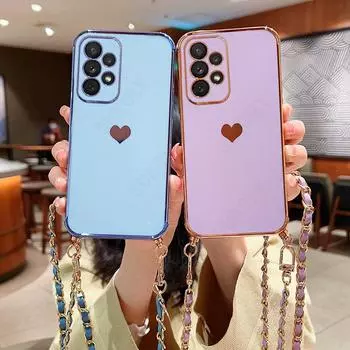 Чехол для Samsung S22 S23 Ultra S21 Plus S20 FE A53 A52 A54 A13 A34 A23 A33, ремешок через плечо, чехол в форме сердца для iphone 14 13 12 11 Pro max For Samsung S22 коричневый