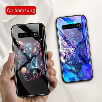 Чехол для Samsung S22, стеклянная задняя крышка, чехол с изображением совы, чехол для Samsung Galaxy S8 S9 S10 plus Note 8 9 10 plus S10e s20 ultra Samsung S8&Glass case