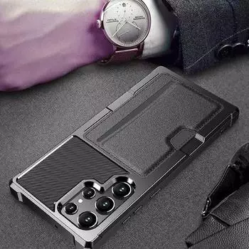 Чехол для Samsung S25 Ultra Card Pocket для Samsung Galaxy S25 Ultra S24 Plus S23 S22 S21 FE Business Cover for Galaxy S25 чёрный