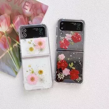 Чехол для Samsung Z Flip 3, 5 г, прозрачный складной чехол с сушеными цветами для Samsung Galaxy Z Flip 4 Zflip4, противоударная жесткая задняя крышка Samsung Z Flip 4