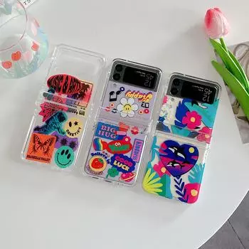 Чехол для Samsung Z Flip 3 с креативным узором, прозрачный складной чехол для телефона Galaxy Z Flip 4 Zflip3, противоударная жесткая задняя крышка For Samsung Z Flip 3