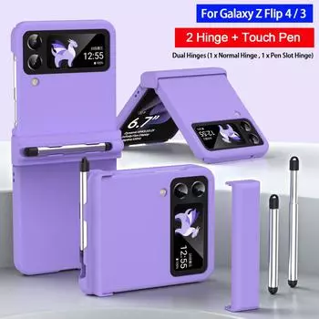 Чехол для Samsung Z Flip 4 3 5g, 2 предмета, шарнир, слот для ручки, пластиковый жесткий чехол для Galaxy Z Flip 3 4, капа + емкостная сенсорная ручка For Samsung Z Flip 3 жёлтый