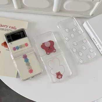 Чехол для Samsung Z Flip 4 Ins, прозрачный складной чехол с милым медведем для Samsung Z Flip 3, 5 г, Zflip4, противоударная жесткая задняя крышка For Samsung Z Flip 3